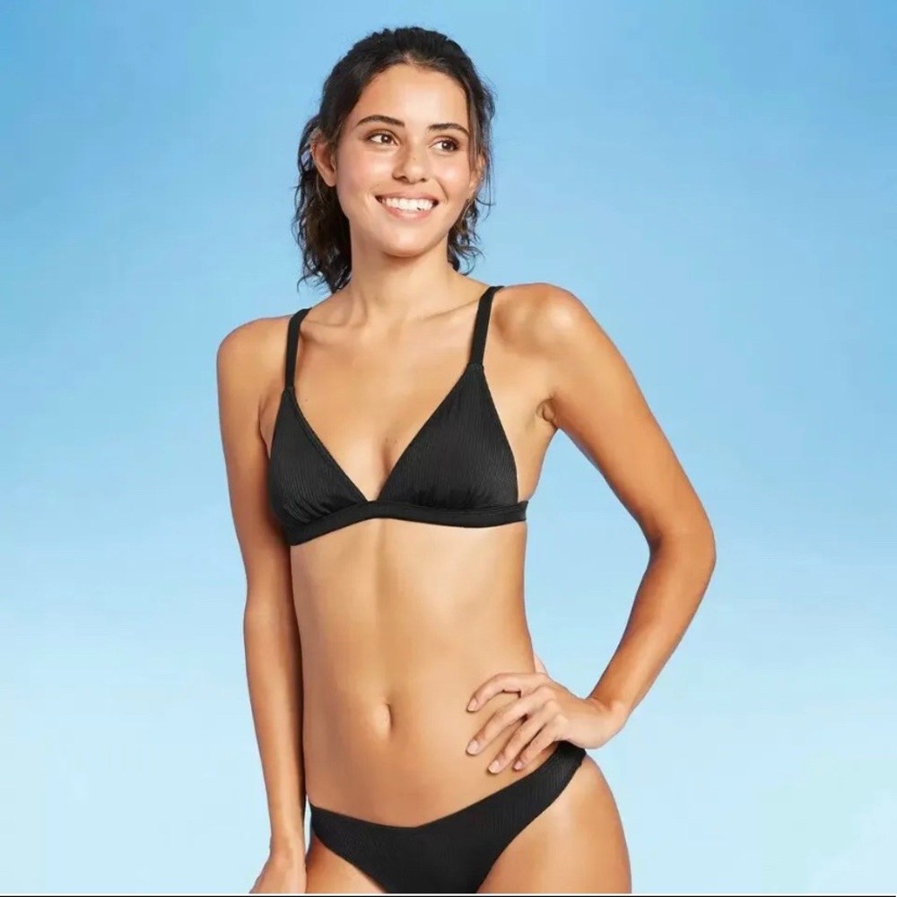 Xhilaration Juniors Ribbed Triangle Bikini Top - Black Size Xs (00)